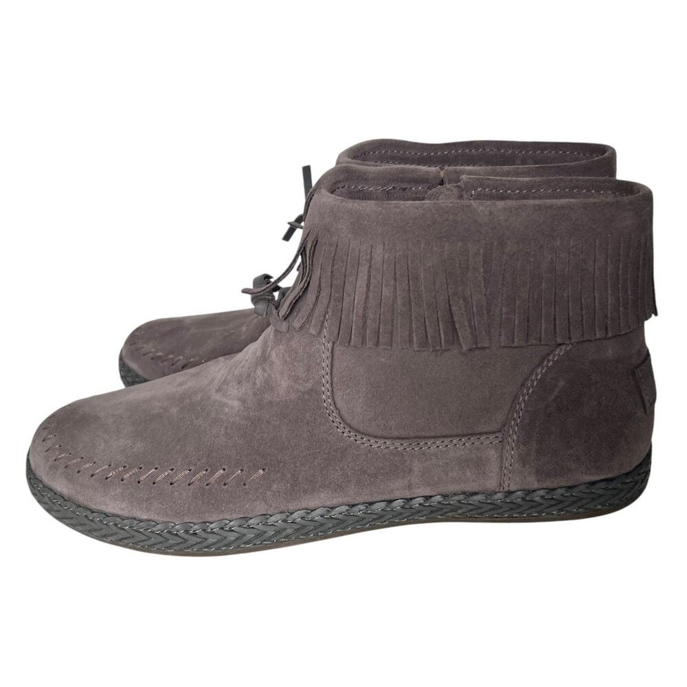 UGG Kennadi Suede Moccasins Fringe Ankle Boots In Thunder Cloud Size 9.5 - Picture 2 of 12